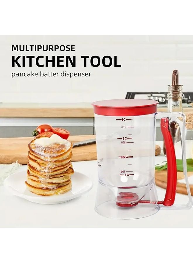 Red 4 Cup Pancake Batter Dispenser With Measurement Markings And Extrusion Handle - Image 2
